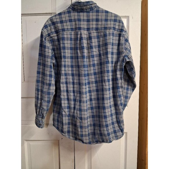 L.L. Bean Mens Large Regular Blue & Tan Plaid Button-Up Shirt 100% Cotton Casual - Picture 2 of 6